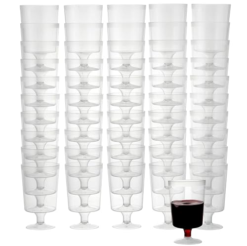 MATANA 100 Clear Hard Plastic Wine Glasses (160ml) - One Piece - Sturdy & Reusable Wine Cups for Cocktails, Dessert - Ideal for Birthdays, Weddings, Christmas, BBQ, Picnic, Parties