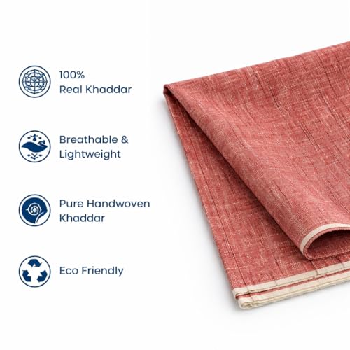 Image of Unstitched Cotton Fabric for Men and Women - Light Weight Self Pattern Khadi Cotton Fabric Material (3.5 Meter, Radish Pink)