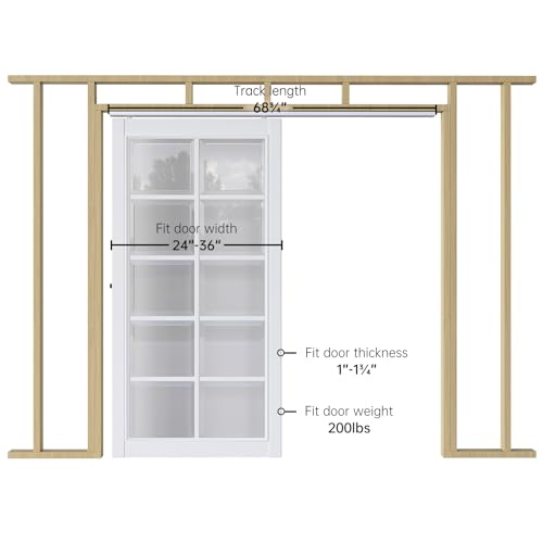 Image of EaseLife 6FT /72in Sliding Pocket Door Hardware Kit,Commercial Grade,Aluminum Box Rail Kit,Slide Smoothly Quietly,Easy Install,No Door (68.75in Track for 24 inch~36 inch Wide Single Door)