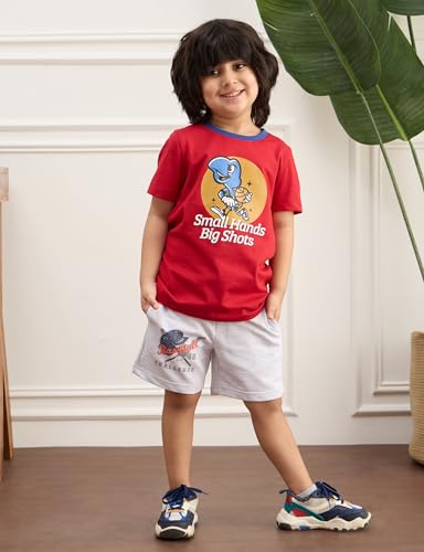 Image of Amazon Brand - Symbol Boys 100% Cotton Graphic Printed Half Sleeves T-Shirt | Age 2-6 Years (Available in Combo Pack of 3 and 5)