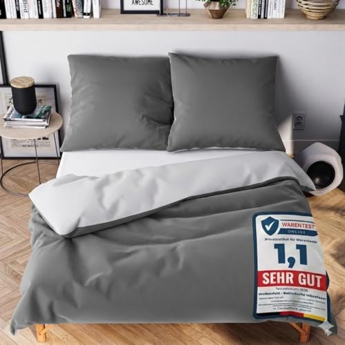 Wolkenfeld Bettwäsche 135x200 4teilig – Hellgrau/Dunkelgrau - kuschlig weich & bügelfrei – ÖKO-TEX Zertifiziert – Mikrofaser Bettwäsche-Sets...