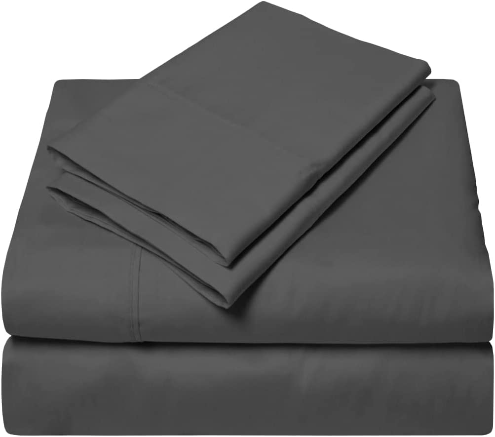 400 Thread Count Cotton Bed Sheets Set 4 PCs, 100% Egyptian Cotton, Soft Sateen Bed Sheets Set, 35 CM Deep Pocket of Fitted Sheet, Dark Grey Solid, UK King