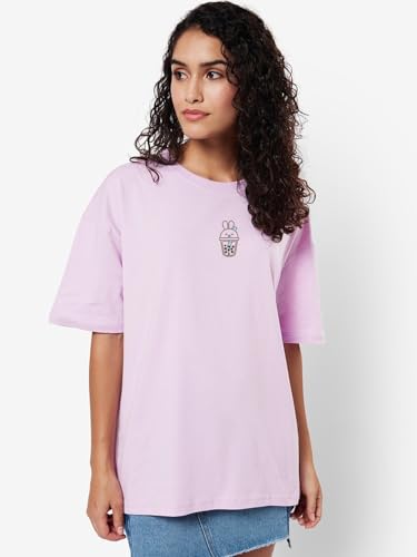 Image of Bewakoof Cotton Women Graphic Print Half Sleeve Crew Neck Oversized Fit T-Shirt