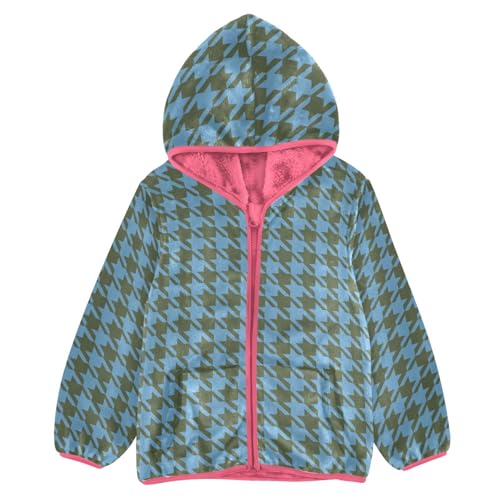 GuoChe Houndstoothbuffalo Plaid Tartan Check Scotland Blue Toddler Girl Fleece Jacket