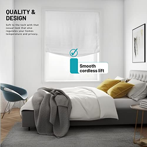 CHICOLOGY Roman Shades for Windows, Roman Window Shades, Roman Shades, Window Treatments, Window Shades for Home, Window Shade, White (Relaxed), 35" W X 64" H
