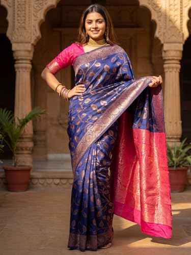 Image of AKHILAM Women's Kanjivaram Woven Soft Silk Saree With Blouse Piece
