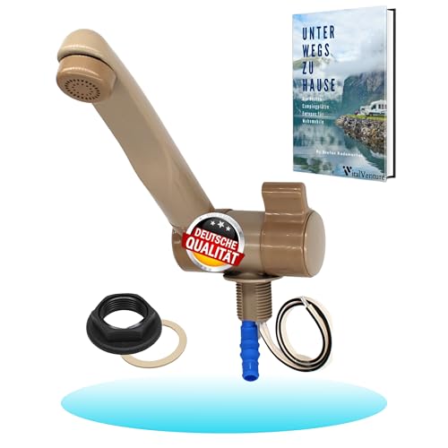 Comet Robinet de camping 12 V London pour camping-car – Avec 1 raccord (froid), fumé/crème, robinet de camping compact avec pompe, idéal pour lavabo,...
