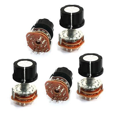 5Pcs 9mm Thread 12 Terminals Panel Mount 3-Pole 3-Position Select Rotary Switch
