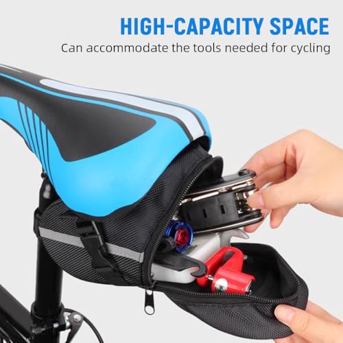 Image of Proberos Bicycle Storage Bag for Under Saddle, Premium 600D Oxford Cloth Waterproof Wear Resistant Design, Bike Accessories, Cycle Quick Release Organizer Storage Bag with Reflective Strip, Black