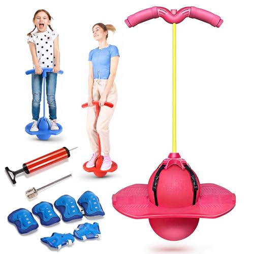 GDSAFS Childrens Balance Jumping Ball, 2026 Upgraded Pogo Ball with Handle and Pump, Non-Slip Balance Board Kids Bouncing Ball Toy, Indoor Outdoor Jump Balance Ball for Kids Ages 5-12 (Pink)