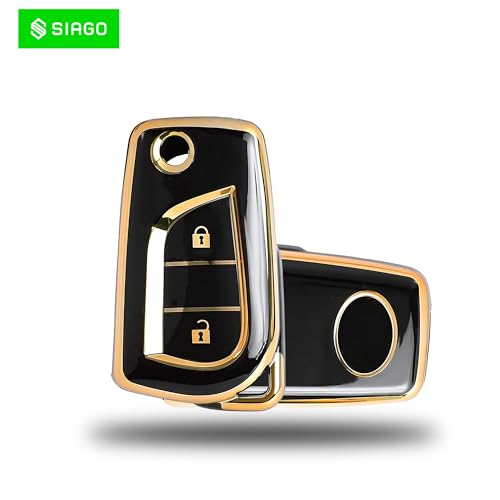 Image of SIAGO SIA344 TPU Key Cover and Metal Keychain Compatible for Toyota Corolla | Altis | Innova Crysta 2 Button Car Smart Key (Black Pack of 1)