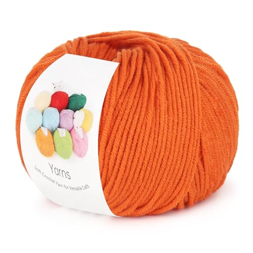 Image of Katech Cotton Yarn for Crocheting-55% Cotton 45% Acrylic-#3 DK (Light)-Super Soft Milk Cotton Yarn-Great Crochet and Knitting Starter Kit for Colorful Craft(Orange)