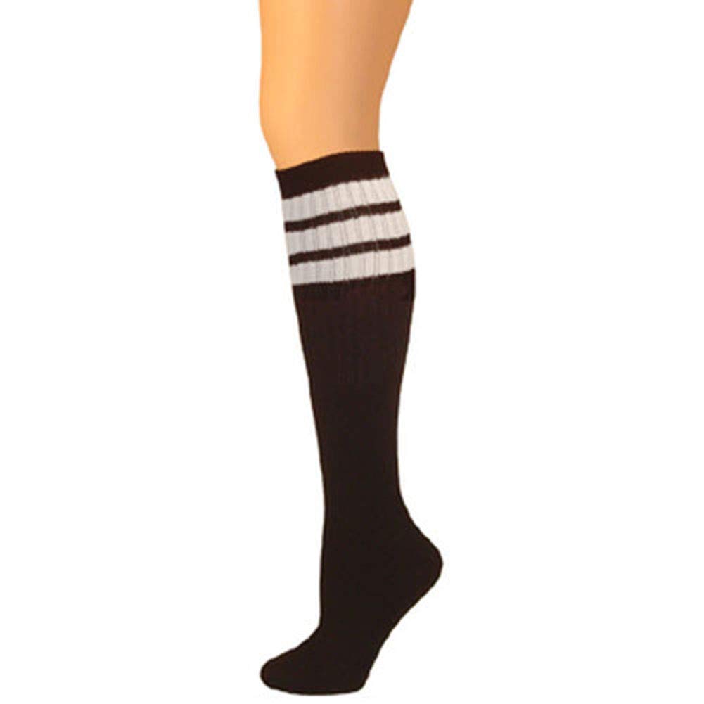 AJsClassic Triple Stripes Retro Knee High Tube Socks - Black
