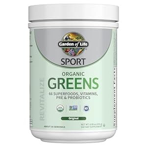 Garden of Life Sport Nutrition Greens and Superfoods Powder for Women and Men – Unflavored, Organic Blend – Spirulina, Fruit, Vitamins, Pre & Probiotics, Mushrooms, Athletic Supplements, 30 Servings