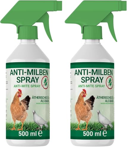 Spray antiácaros para pollos, aves de corral y aves – Inmediatamente y a largo plazo contra ácaros y parásitos, aguda y prevención (Paquete de 2)
