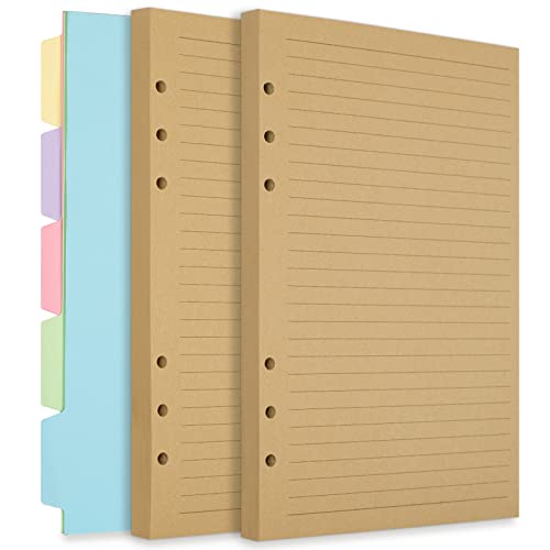 Image of A5 Refill Paper, Planner Inserts for A5 Binder Budget Planner Journals Notebook, 6 Ring Loose Leaf Lined Paper with Binder Dividers ( A5, Light Brown Paper ) | A5 Binder Inserts for Budget Planner Journals Notebook, Planner Inserts for 6 Ring Binder, Loose Leaf Kraft Paper