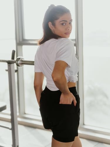 Image of CHKOKKO Gym Shorts for Women Workout Sports Running Quick Dry Fit Double Layer Inner Compression with Pockets Breathable Lightweight Wear