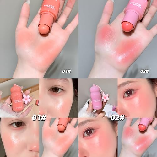 Image of Gege Bear Multi Purpose Powder Blusher Stick | Cream Blush Jelly Texture | Easy Application No Brush Required | Long Lasting Buildable Color Pink Peach | Cute Blush Tint for Cheeks and Lips | Jelly with Glossy Dewy Finish | Portable Face Makeup for Women Girls (01# Never-Setting Orange, 3.8g)