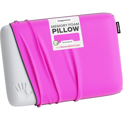 Image of Imaginarium Memory Foam Pillow for Bed - 16 inch x 24 inch Standard - Fun Decorative Colorful Pillow for Sleeping - Back, Stomach & Side Sleepers - Includes Cooling Cover (Party Pink)