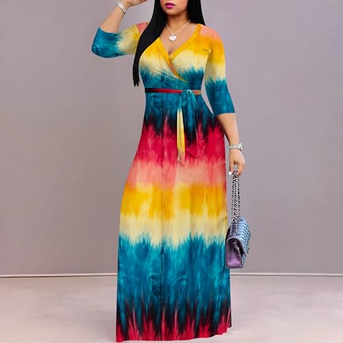 Image of PinkPatty Plus Size Maxi Dress for Women 3 /4 Sleeve Casual Long Dress | Soft stretchy fabric, functional pockets, flattering wrap v neck for vacation, casual wear and everyday styling