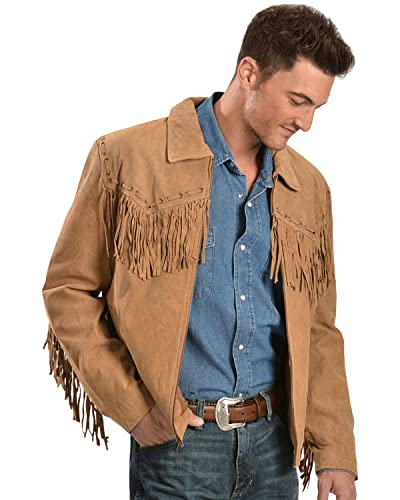 Image of Scully Men's Fringed Suede Leather Short Jacket Bourbon X- US