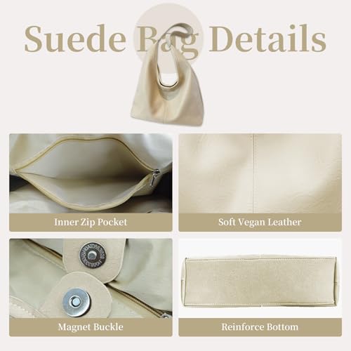 Image of Leather Hobo Bags for Women Slouchy Tote Bag Retro PU Leather Purse Soft Shoulder Handbags Large Work Tote Bag 2pcs