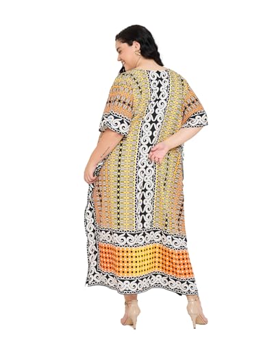 Image of Gypsie Blu Women Plus Size Kaftan Dress Beach Cover Up Maxi Dresses for Women, V-Neck Kimono Sleeve 1X-3X
