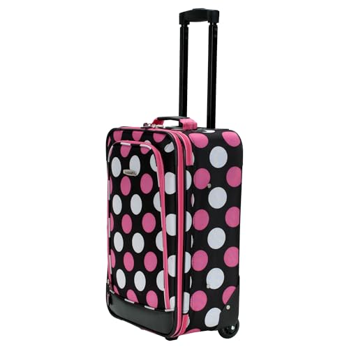 Image of Rockland Fashion Softside 2 Piece Luggage Set, Expandable, (14 inch Tote /19 inch Upright), Multi Pink Dot