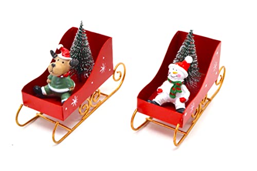 better with friends 2 x Navidad Perro y muñeco de Nieve. Trineo de papá Noel Carro de Renos. Hecho a Mano de Metal. Soporte Feliz Dulces pequeños Regalos decoración de la Natividad 14cm 10cm 5cm Cover