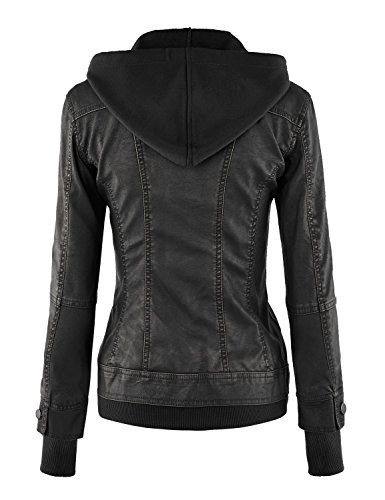 VearFit Women's Sparteens Real Leather Jacket Bomber Removable Hood for Women4