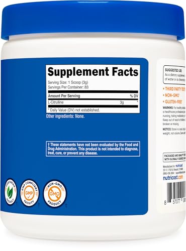 Image of Nutricost Pure L-Citrulline (Base) Powder 250 Grams (Pack of 2)