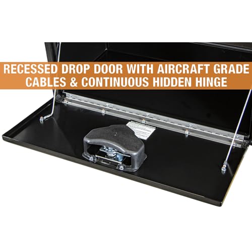 Image of Buyers Products 1703303 Black Steel Underbody Truck Tool Box, 14x16x30 Inch | Truck Bed & Underbelly RV Storage Box, Locking T-Latch, Weather-Resistant, Heavy-Duty Flatbed Job Box, Made in USA