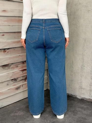 Image of KOTTY Plus Size Women's High Waist Straight Denim Jeans Comfortable Wear for Work Casual Use