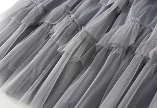 Womens Tulle Skirts Mesh Ruffle A Line Skirt Tiered Layered Ruffle Skirts Elastic Waist Tutu Midi Skirt 2025 Fashion4