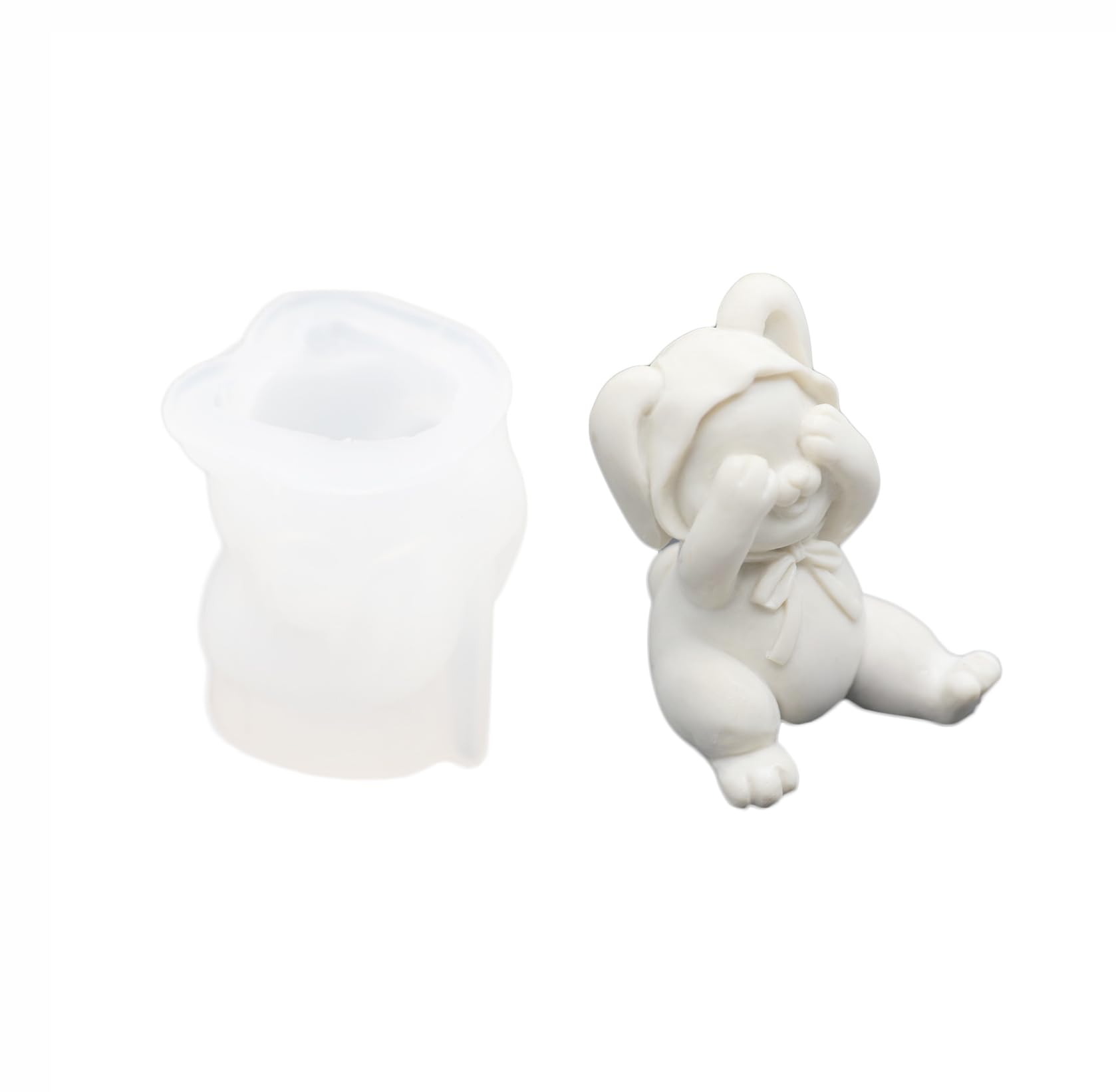 Xidmold 3D Bunny Candle Mould, Cute Easter Rabbit Silicone Mold for Fondant, Soy Wax Candle, Soap, Polymer Clay, Plaster, Resin Art (B)