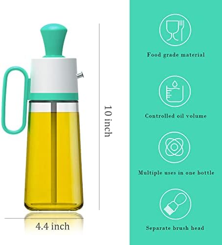 LIRANK 2 in 1 Oil Dispenser Bottle with Stainless Steel Spout and Silicone Brush, Oil Measuring Dropper, Oil Dispensing Glass Bottle for Kitchen Cooking, Baking, BBQ, Air Fryer (Green)