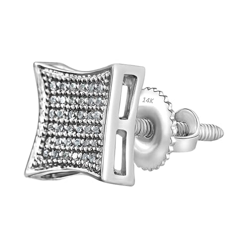 Dazzlingrock Collection 0.08 Carat (ctw) Round White Diamond 8.5mm Kite Shape Hip Hop Iced Out Stud Earring (1Pc Only) in 14K Solid Gold, Screw Back, Unisex Design Ladies, Mens Real Diamond Earrings