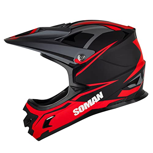 Casque Moto Cross Adultes, Casque Moto, ECE/DOT Homologué Casque Intégral Moto, Casque Motocross pour BMX MTB Quad Enduro ATV Scooter (S-XXL, 56-63CM)