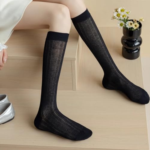 4 Pairs Women's Summer Cotton Socks, Ballet-Inspired Thin Mesh Netted Knee-Highs Ruffle Socks3