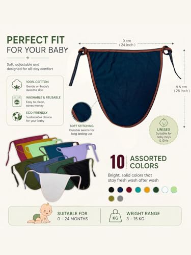 Image of Baby Cloth Diapers /Langot for Newborn & Infants (Pack of 10) | 100% Cotton Reusable Nappies | Adjustable Tie-Up Nappy | Soft, Breathable & Washable Cloth Diapers for Boys & Girls (0-24 Months)