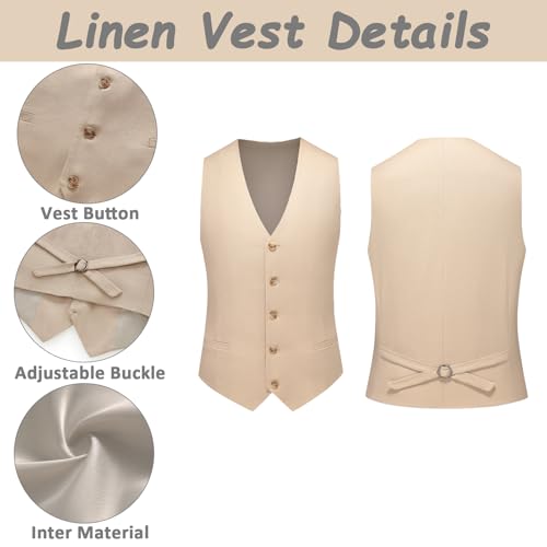 Mens Linen Suit 3 Piece Notch Lapel Double Vents Casual Blazer Lightweight 2 Button Business Wedding4