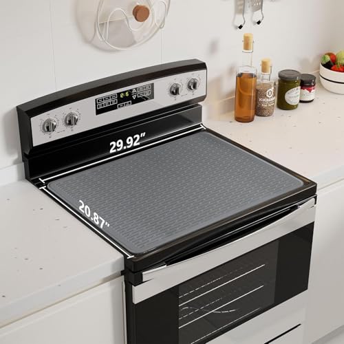 Image of Stove Top Cover for Electric Stove - Food Grade Ceramic Stove top Cover, Silicone XXL Dish Drying Mat, Glass Cooktop Covers, Flat RV Range top Mats (Gray Thickened,30x21)