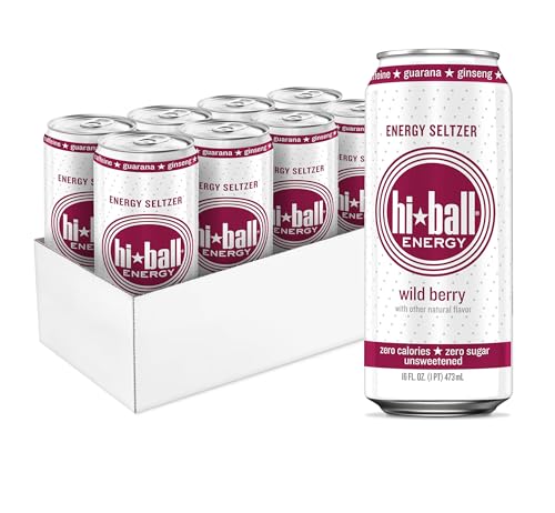 Hiball Clean Energy Drink - Wild Berry - Zero Sugar, Zero Calorie Sparkling Water with 160mg Organic Caffeine, 50mg Organic Ginseng, 50mg Organic Guarana and B Vitamins - 16 fl oz (8-Pack)