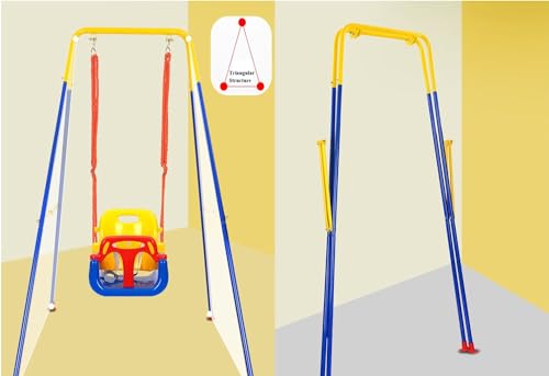 3-in-1 Toddler Swing Set,Indoor/Outdoor Baby Swing with Foldable Metal Stand, Kids Swing Seat for Playground,3 in 1 Kids Swing Seat Easy to Assemble and Store at Home Garage