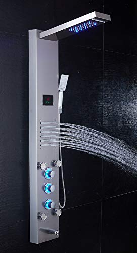Led Shower Panel Tower, Rainfall Shower Head With Rain Massage Body Jets Shower System, Brushed Nickel #TOP2