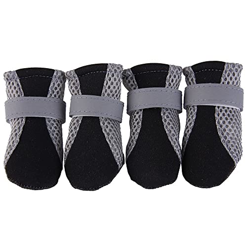 Weisha Dog Shoes 4Pcs Dog Mesh Boots Reflective Puppy Shoes Breathable Soft Sole Dog Paw Protectors Adjustable Anti-Slip Pet Boots(M,Black) #TOP9