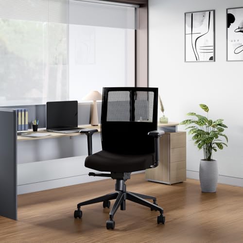 Image of Interio by Godrej Chair, Cross Full Back Large Knitted Fabric Ergonomic Chair (Black Ink), 1 Year Warranty, Adjustable Armrest