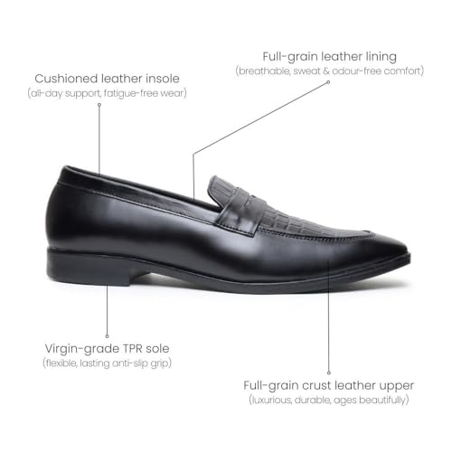 Image of HAYES LONDON Penny Loafers for Men | Genuine Leather Slip-on Shoes | Formal & Casual Comfort Footwear