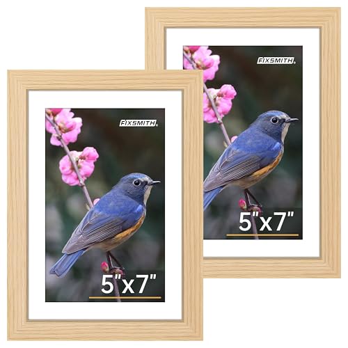 FIXSMITH 5x7 Picture Frame Set of 2, Photo Frame with HD Plexiglass, Display Pictures 4x6 with Mat or 5x7 Without Mat Multi Picture Frames Collage for Tabletop or Wall Display, Natural