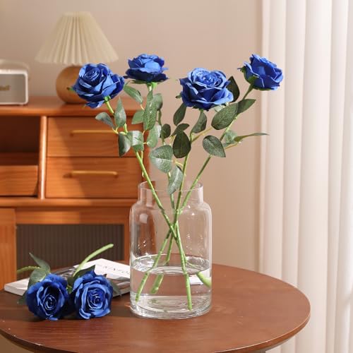 Floralsecret 12 Pcs Artificial Silk Rose Flower Bouquet Faux Flowers（White&Blue） - Image 5
